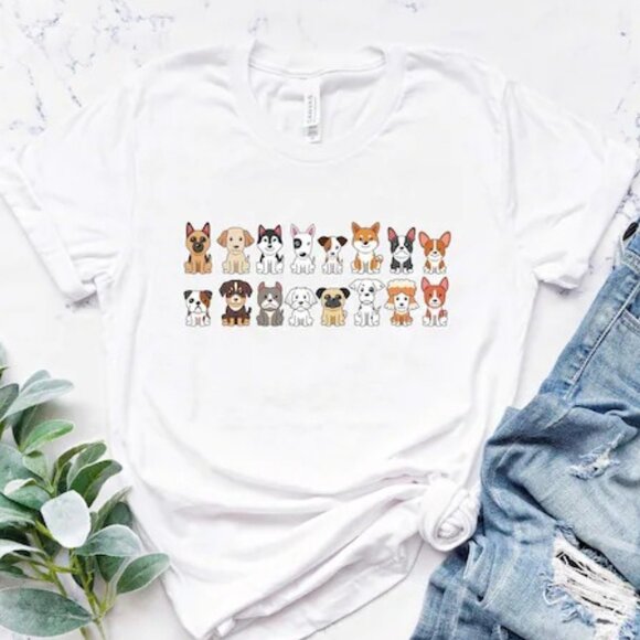 Unbranded Other - Dog Lover Animal T-shirt, Breeds In A Row Farm Animals Tee Shirt